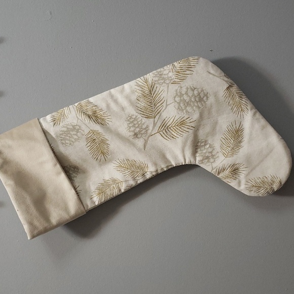 Lauren Ralph Lauren NWT Linen Blend Metallic Gold Detail Christmas Stocking - Picture 4 of 6